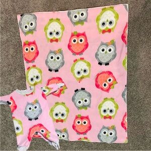 Brand New fleece owl onesie and matching blanket for baby